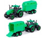 Трактор Прогресс с прицепом для перевозки животных инерционный зелёный в лотке 94643 П-Е