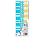 Трубочки бумажные Веселая вечеринка голубой, золотой 19,5 см (12шт) L0277-BL